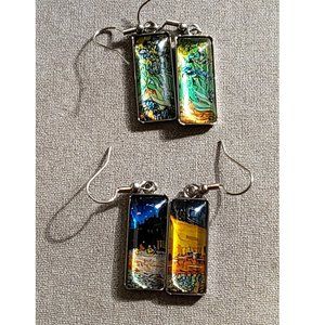 Van Gogh Painting Inspired Earrings "Irises" and "Outdoor Café at Night” earring